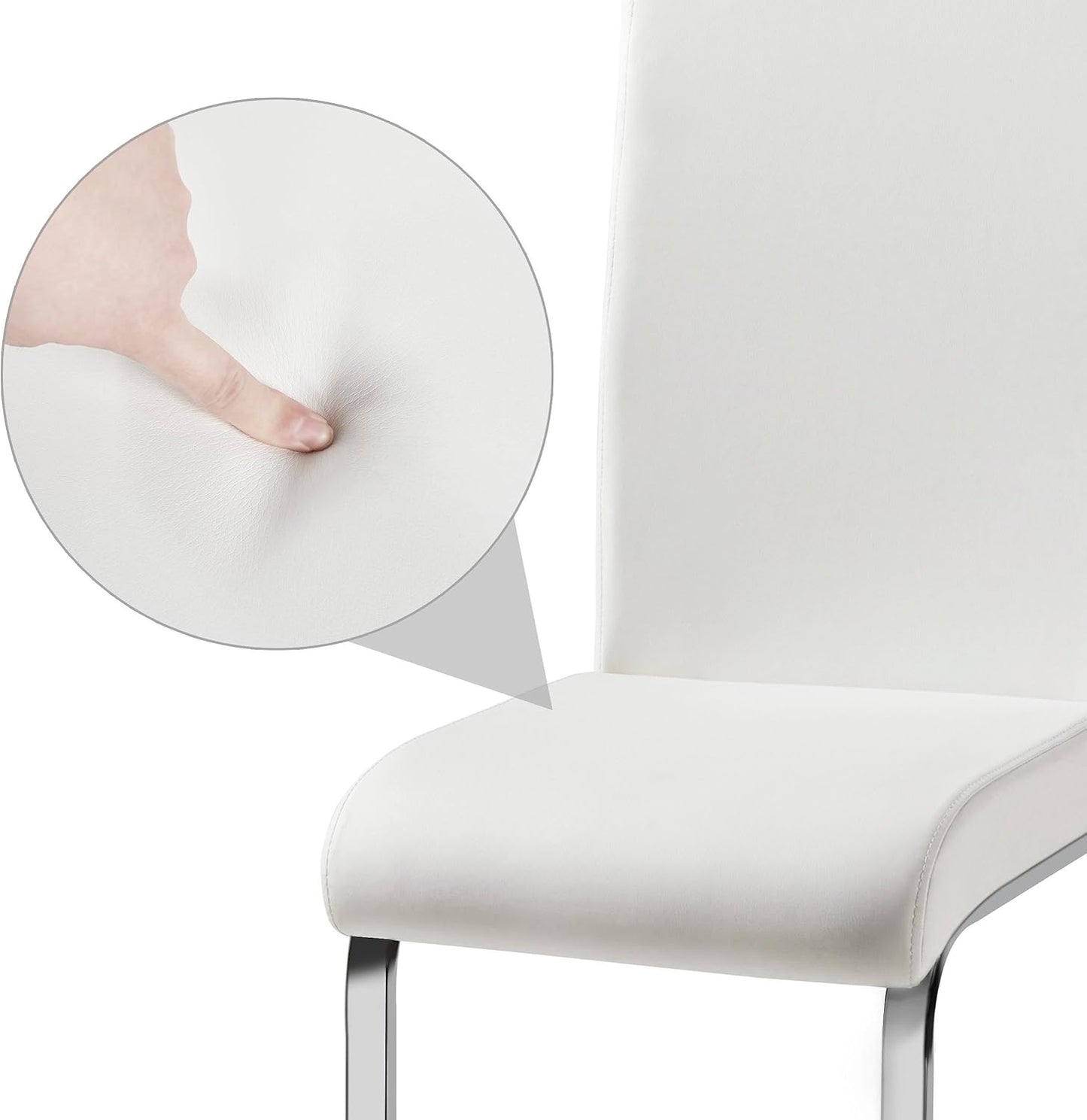 Yaheetech Dining Chairs Set of 4 Modern Faux Leather Upholstered Dining Room Chairs with High Back and Metal Chrome Legs for Kitchen/Living Room/Restaurant, White