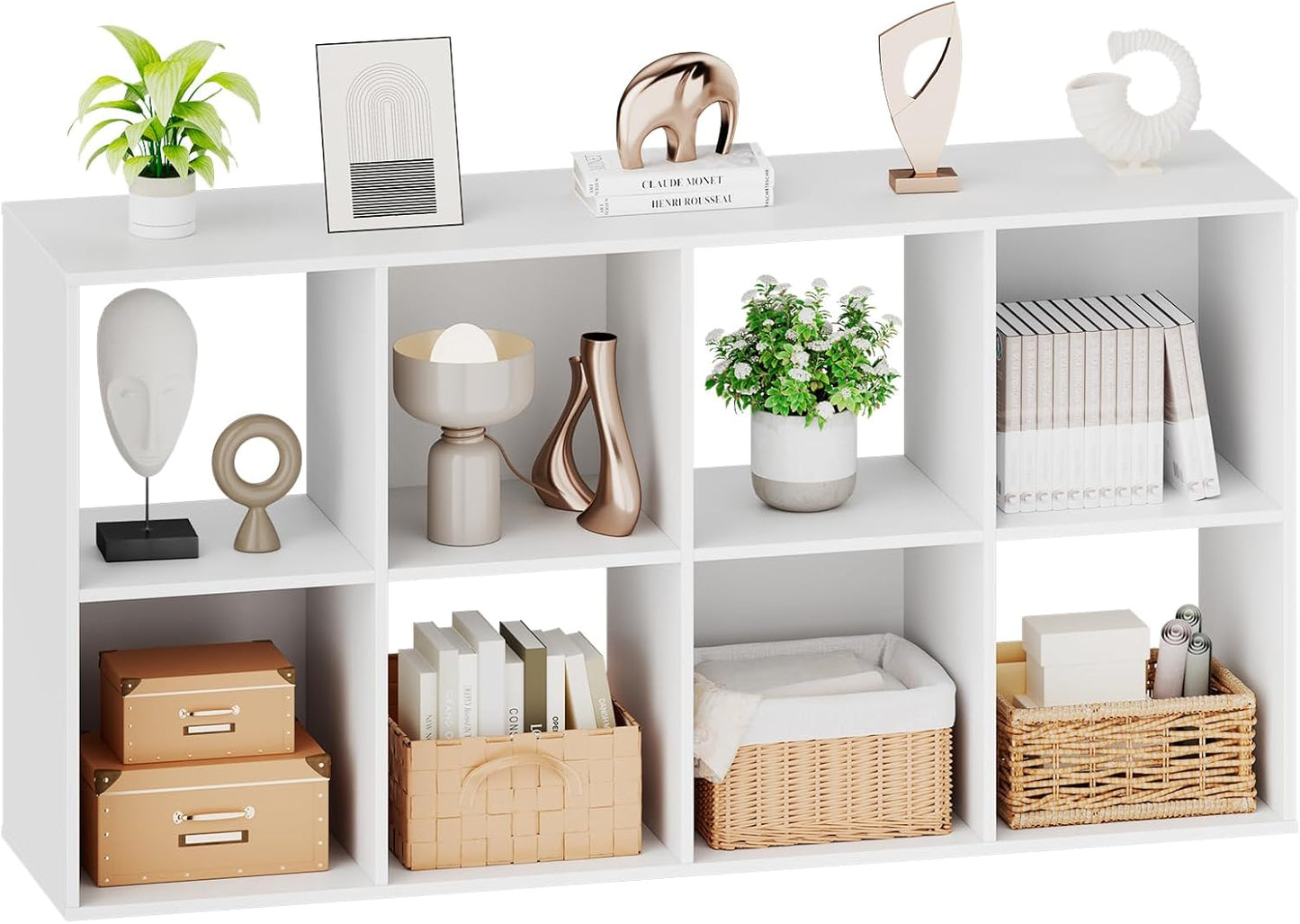 Sweetcrispy 8 Cube Storage Organizer - Open Cube Bookshelf with 4 Removable Back Panels, Display Storage Bookcase for Living Room, Bedroom, Entrance Hall, Home Office，47.7" L×11.6" W×24" H, White