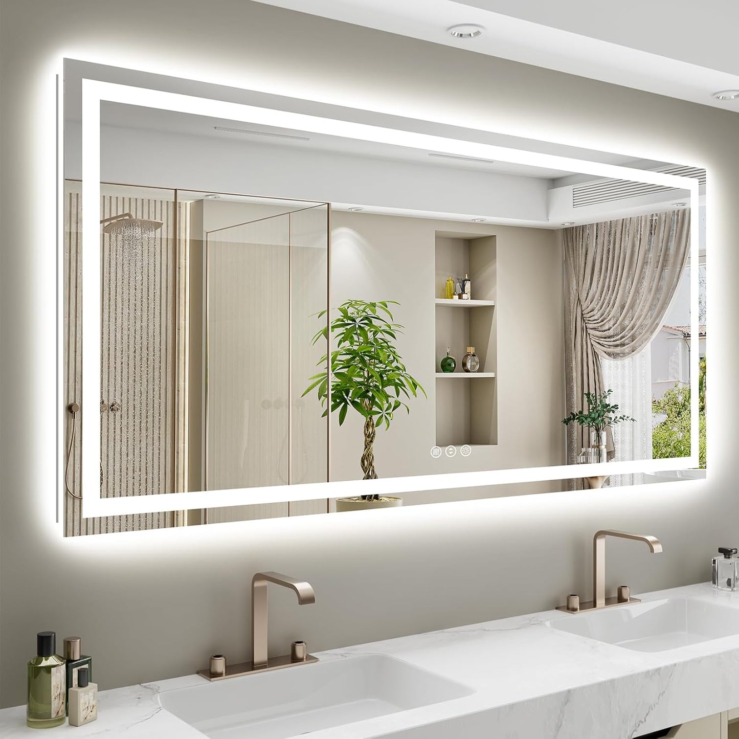 68x38 Inch LED Bathroom Mirror with Lights Front and Backlit Lighted Vanity Mirror for Bathroom Wall with 3 Colors Dimmable Anti-Fog Memory Shatter-Proof IP54 Waterproof Horizontal/Vertical