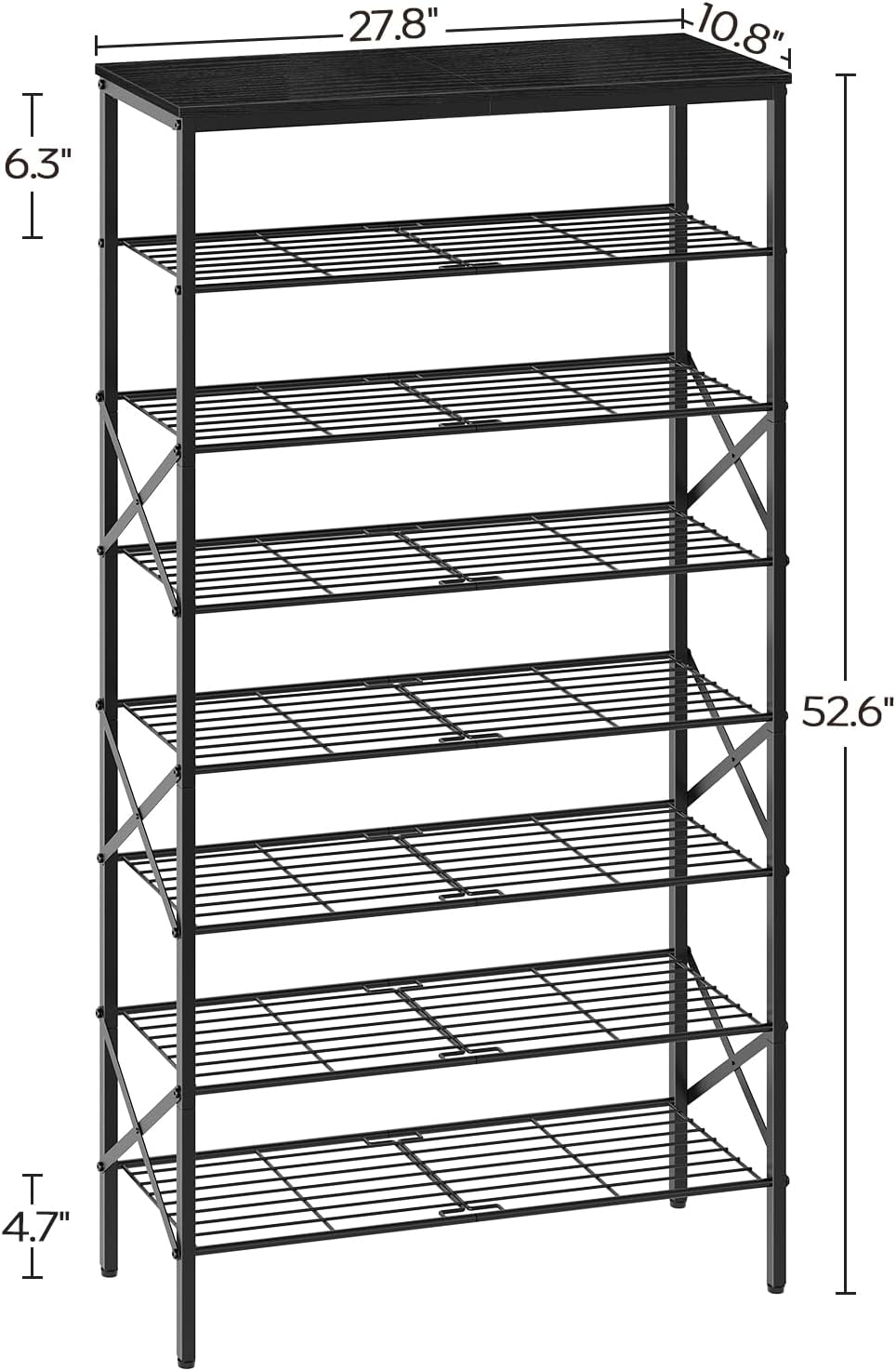 8 Tier Shoe Rack, Large Capacity Shoe Storage Organizer Holds 32 Pairs, Sturdy and Stable, for Entryway, Hallway, Closet, Dorm Room, Black SS08BB