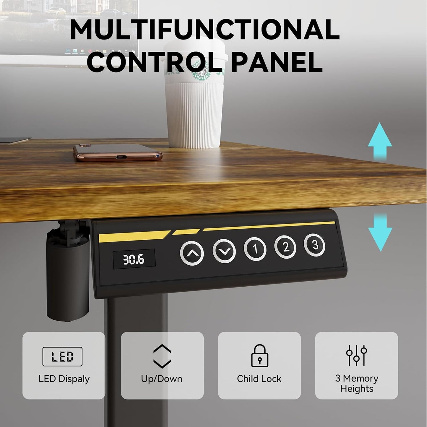 Electric Standing Desk Adjustable Height Stand Up Desk Ergonomic Sit Stand Desk for for Work Office Home Computer Desk Workstation (Rustic Brown C65, 48 * 24)