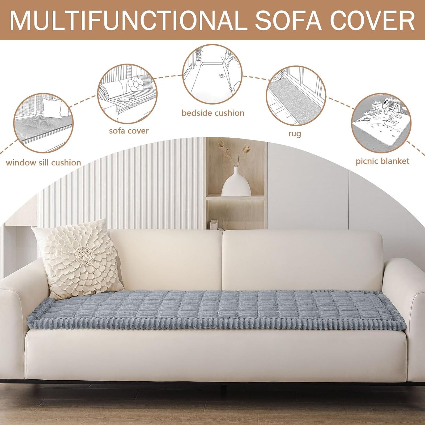 Smiry Couch Cover for Dogs Washable, Non Slip Fuzzy Pet Couch Covers for 3 Cushion Sofa Pet Friendly, Thick Soft Sofa Slipcovers Cushion Protector (Grey, 27.6" x 70.9")