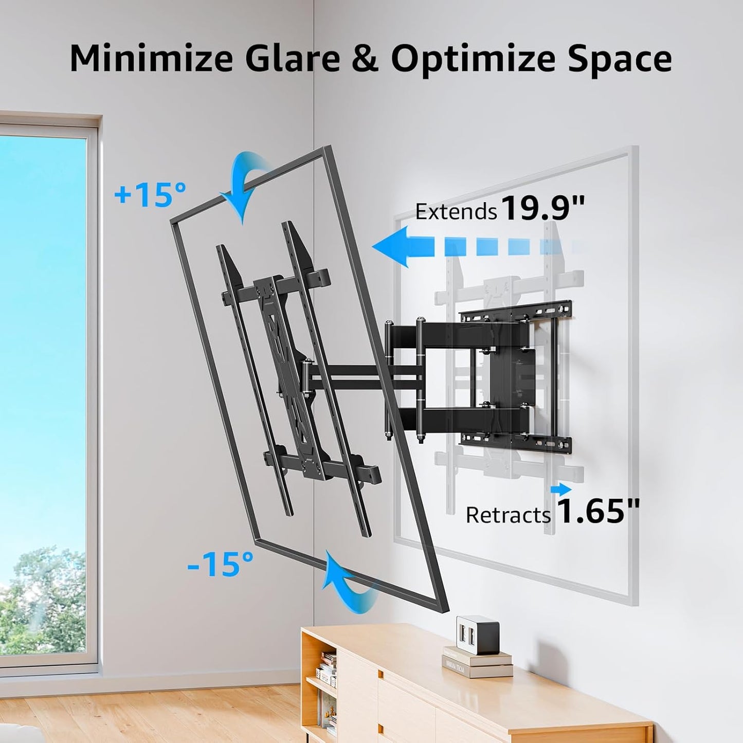 MOUNTUP Heavy Duty Full Motion TV Wall Mount for 50-110 inch Large TVs, Holds 250 lbs, 1.65" Slim TV Bracket with Extension, Swivel & Tilt, Preassembled, Max VESA 800x600mm, Fits 12-24" Studs, MU0096
