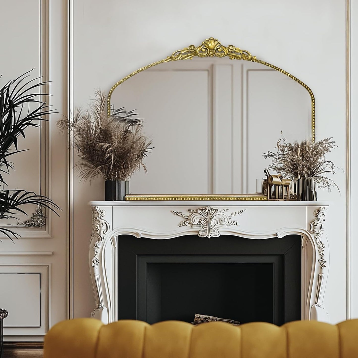 G-LEAF Vintage Baroque Mirror 40"X30",Victorian Antique Mirror, Farmhouse Mantel Mirror with Black Brush Gold Ornate Metal Frame for Fireplace Entryway Living Room Hallway Bathroom