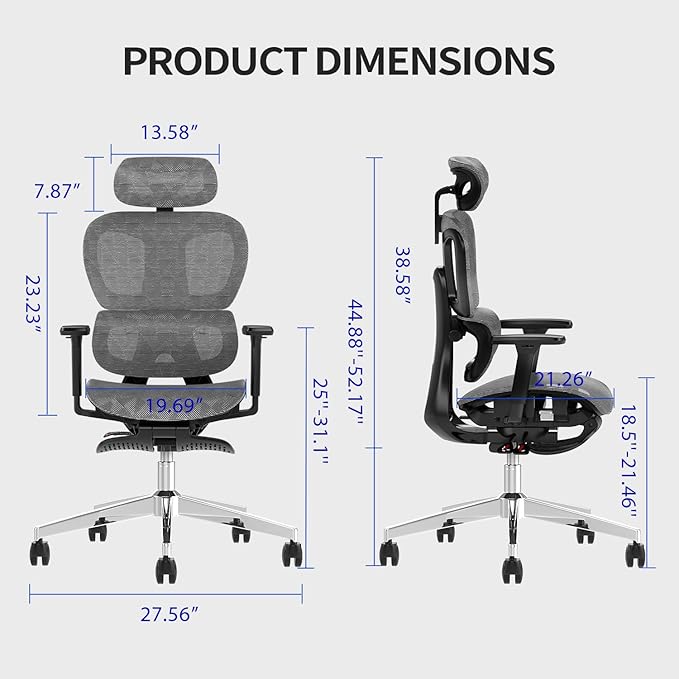 PatioMage Ergonomic Office Chair, Big and Tall Desk Chair with Adjustable Lumbar Support & Seat Depth, High Back Computer Chair, Swivel Mesh Chairs with Wheels for Home Office, Darkgrey