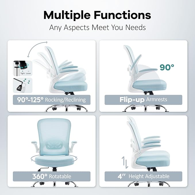 Office Chair,Ergonomic Mesh Desk Chair with Adjustable Lumbar Support,Computer Chair with Flip-up Armrests, Rolling Executive Chairs, Home Office Chair(Blue)