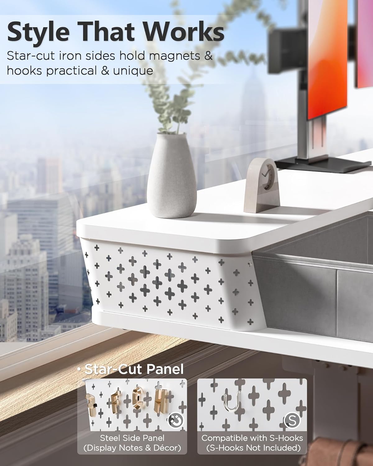 40x24 Inch Standing Desk with Double Drawers, C-Clamp Mount Compatible, Electric Adjustable Height Computer Stand Up Desks, Home Office Sit Stand Table with 3 Preset Heights & 2 Hooks, White
