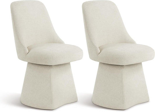 Swivel Dining Chair Mid Century Modern DeskChair High Back Upholstered Linen Fabric SideChair for Kitchen Diningroom Bedroom,Linen,2 Box