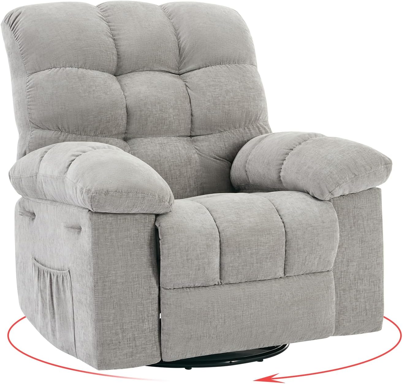 Rocking Recliner Chair,360° Swivel Rocker Chair for Living Room,Upholstered Fabric Glider Nursery Chair with Side Pockets for Small Spaces,Q235 Steel Frame Lazy Boy Recliner Single Sofa(Grey)