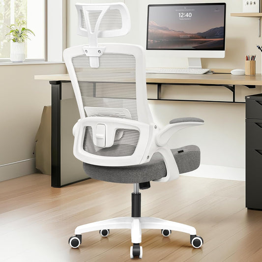 NEO CHAIR Ergonomic Office Desk Chair High Back Computer Gaming Mesh Chair with Comfy Task Adjustable Arms Lumbar Support Headrest Swivel for Home Office (Grey)