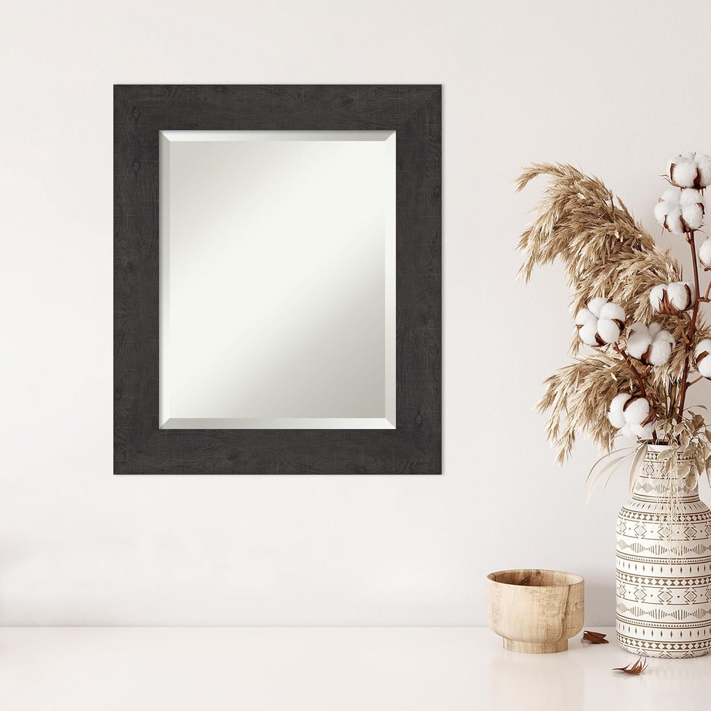 Amanti Art Brown Wall Mirror 26x22 Rustic Plank Espresso Rectangle Bathroom Mirror for Wall Decor Living Room, Small Rustic Farmhouse Frame, Hangs Horizonally and Vertically, Bathroom Decor, Beveled