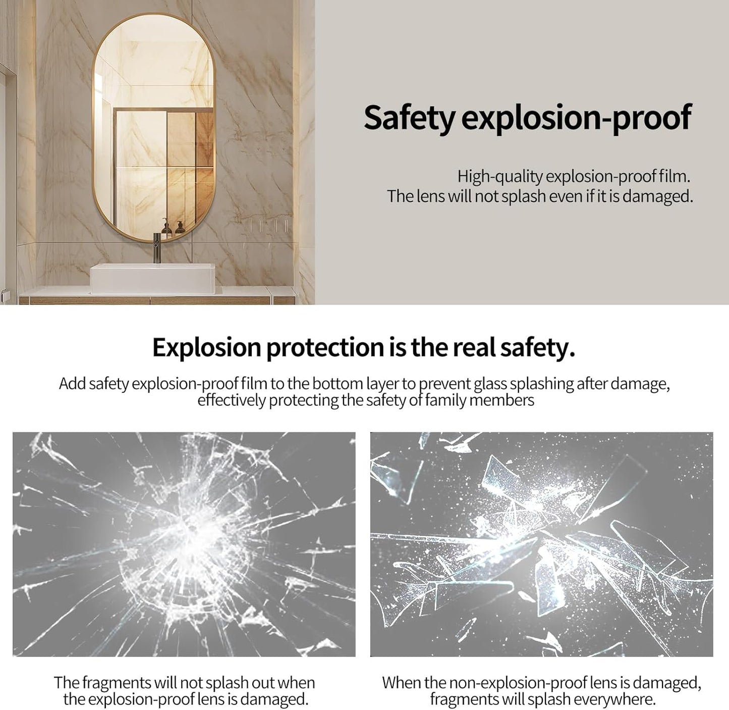 LAIYA 36x24inch Oval Wall Bathroom Mirror with Golden Aluminum Frame,Wall Mounted Oval Vanity Mirrors， Explosion-Proof Glass, Waterproof Design, Easy Installation，Horizontally/Vertically