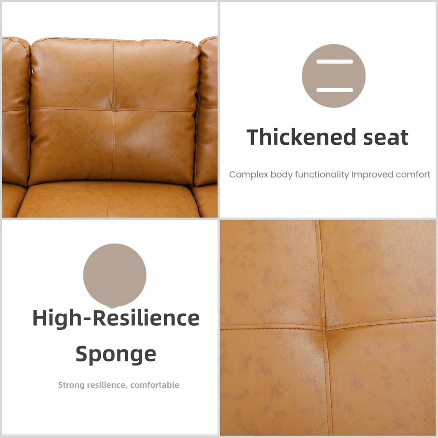 L Shaped Sectional Couches, Leather Couch Modular Sectional Sofa with Ottoman Storage, Modern L Shaped Couch with Chaise for Living Room Bedroom Apartment Furniture, Orange