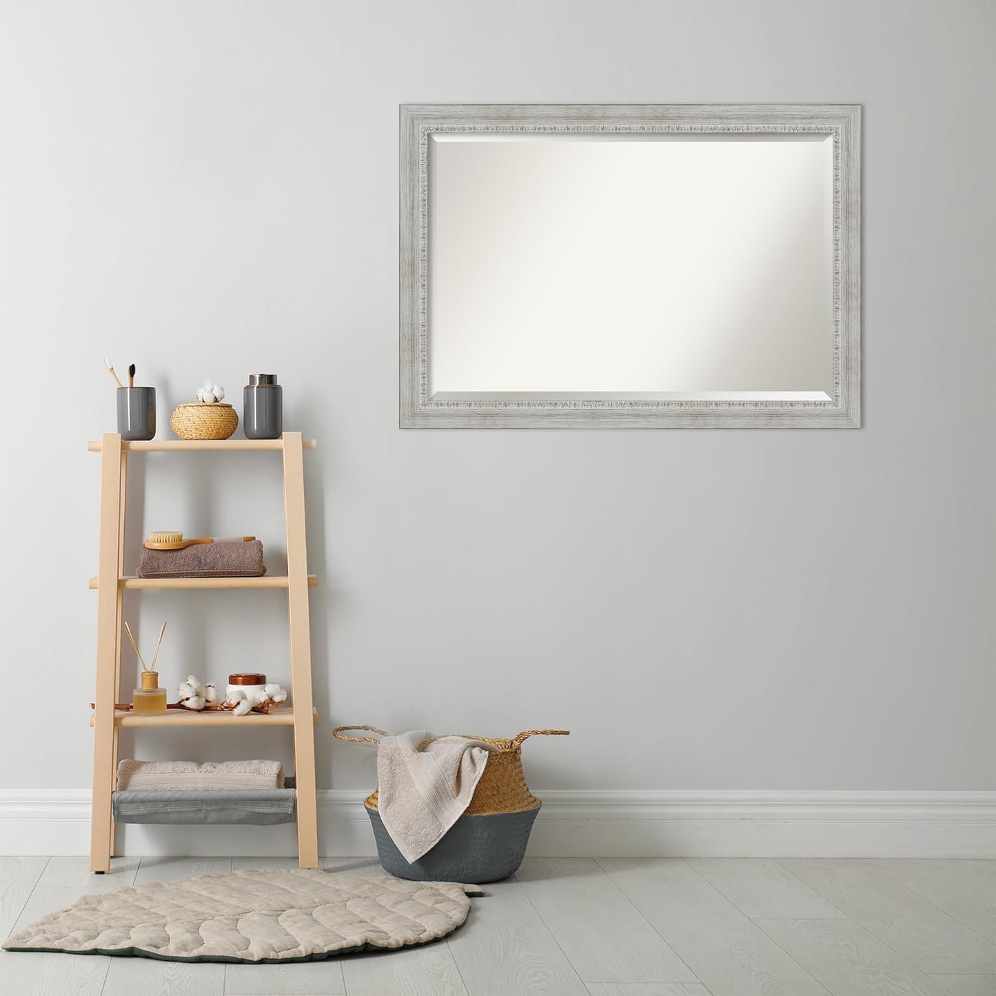 Amanti Art White Bathroom Mirror for Over Sink, 29x41 Rustic White Wash Rectangle Vanity Mirror, Large Rustic Farmhouse Wood Frame, Hangs Horizonally and Vertically, Bathroom Wall Decor, Beveled Edge