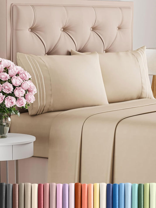 Full Size 4 Piece Sheet Set - Comfy Breathable & Cooling Bed Sheets Set - Hotel Luxury Bedding for Women, Men, Kids, Teens, Boys & Girls - Deep Pockets, Ultra-Soft and Wrinkle Free - Oeko-Tex - Cream