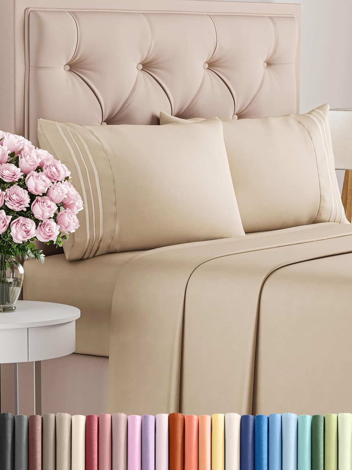 Queen Size 4 Piece Sheet Set - Comfy Breathable & Cooling Bed Sheets Set - Hotel Luxury Bedding for Women, Men, Kids, Teens, Boys & Girls - Deep Pockets, Ultra-Soft, Wrinkle Free - Oeko-Tex - Cream