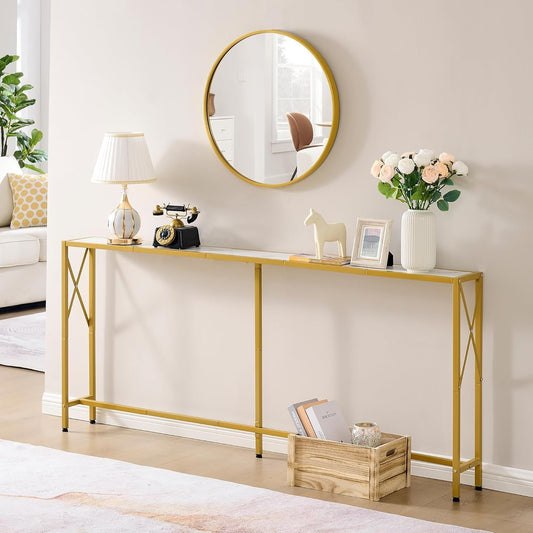 70" Gold Sofa Table,Console Table,Behind Couch Table, Entryway Table Skinny Stand for Hallway, Living Room, Bedroom