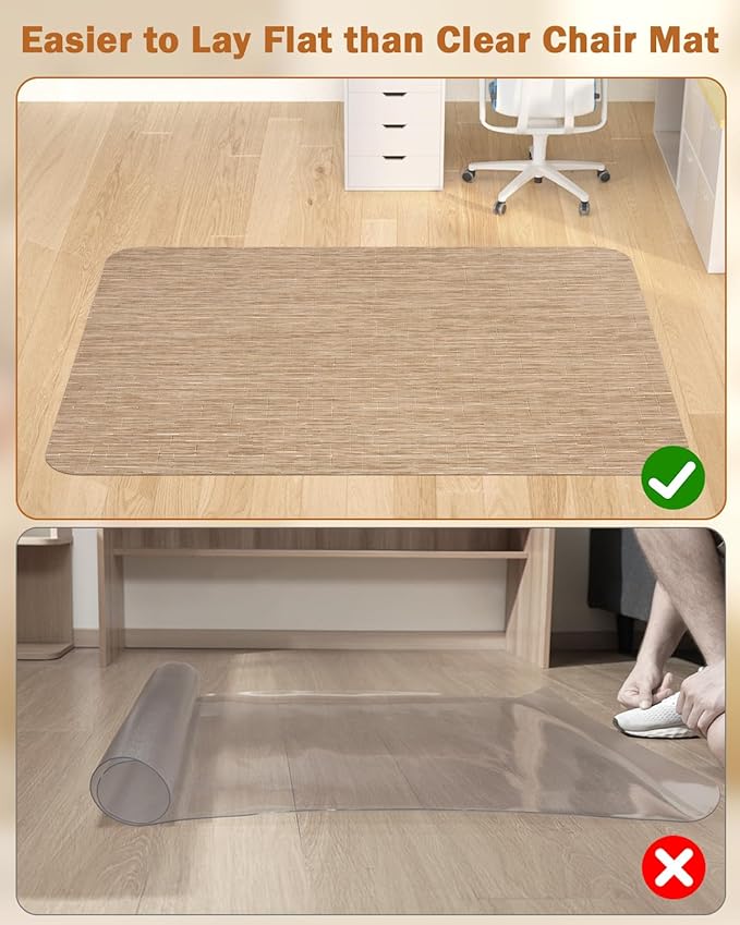 Blvornl Office Chair Mat for Hardwood Floor, 45"*53.1" Desk Computer Chair Mat, Large Anti-Slip Hard Floor Protector, PVC Mat Desk Rug for Office and Home, Red Brown