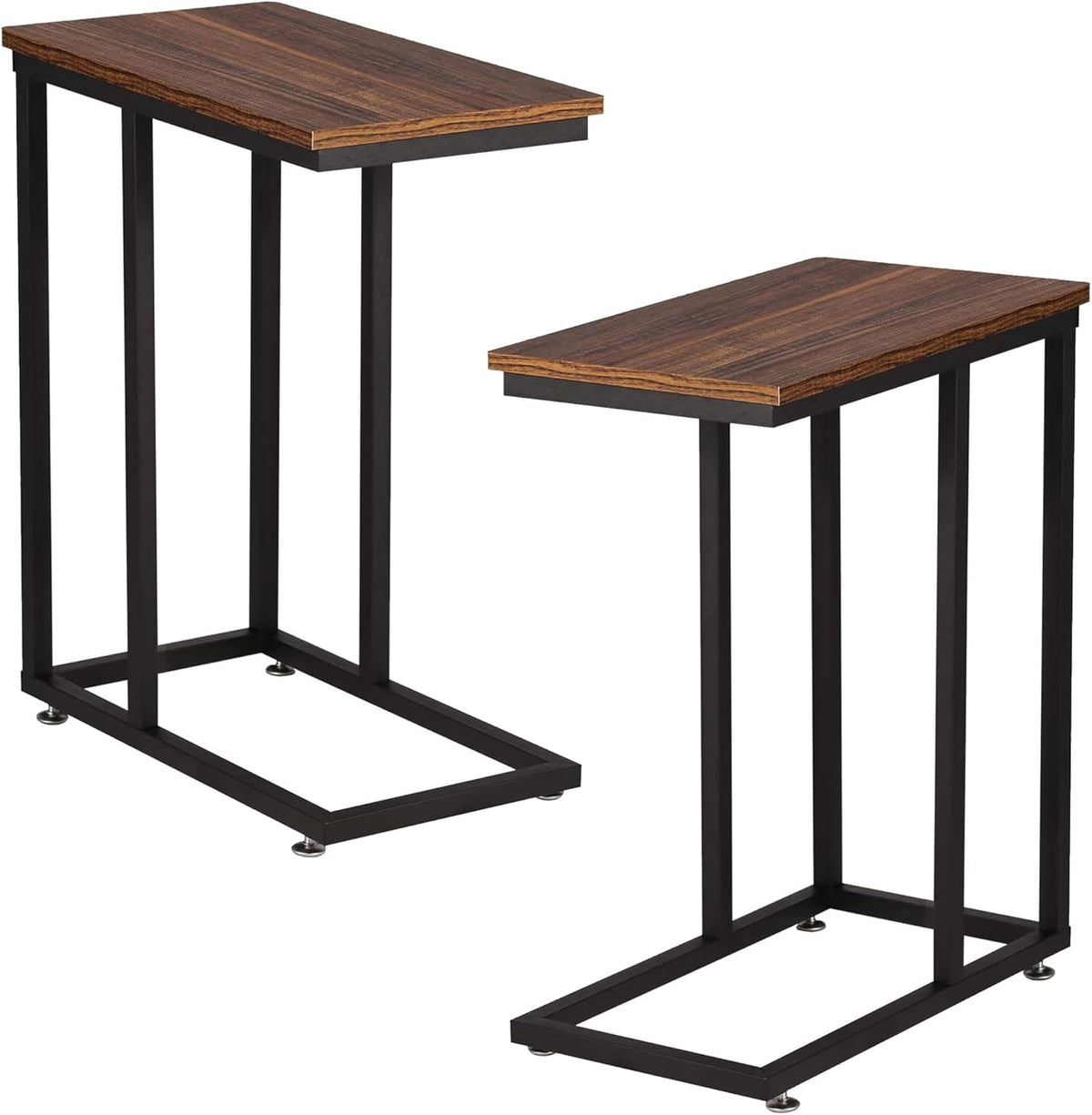 VECELO C Shaped End Side Table for Sofa Couch and Bed Snack TV Tray for Living Room Bedroom, 2 Set, Brown