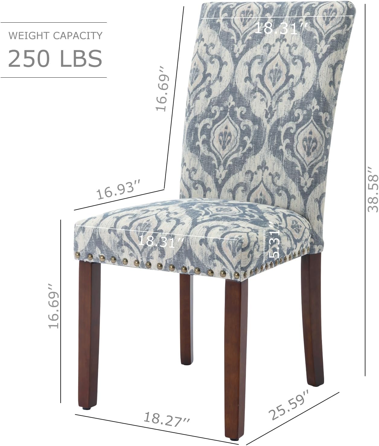 COLAMY Upholstered Parsons Dining Chairs Set of 6, Fabric Dining Room Kitchen Side Chair with Nailhead Trim and Wood Legs - Blue/White Flower
