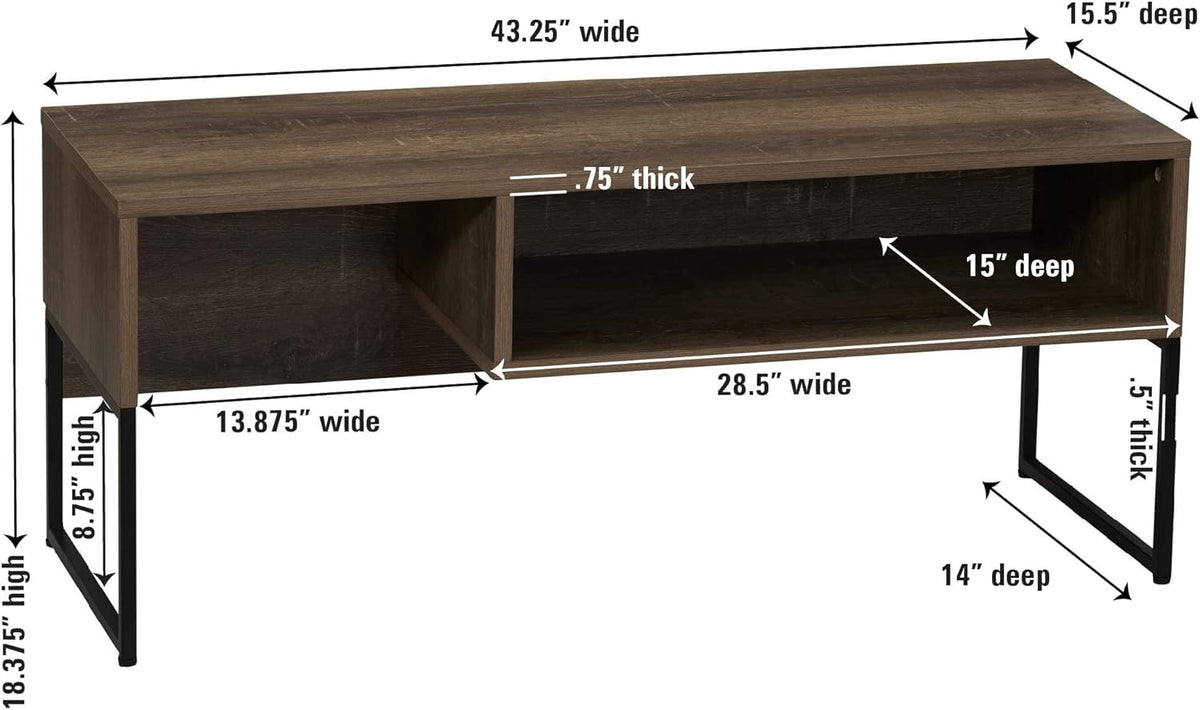 Household Essentials Wrap TV Stand with Rectangular Storage Compartment Ashwood Rustic Wood Grain and Black Metal