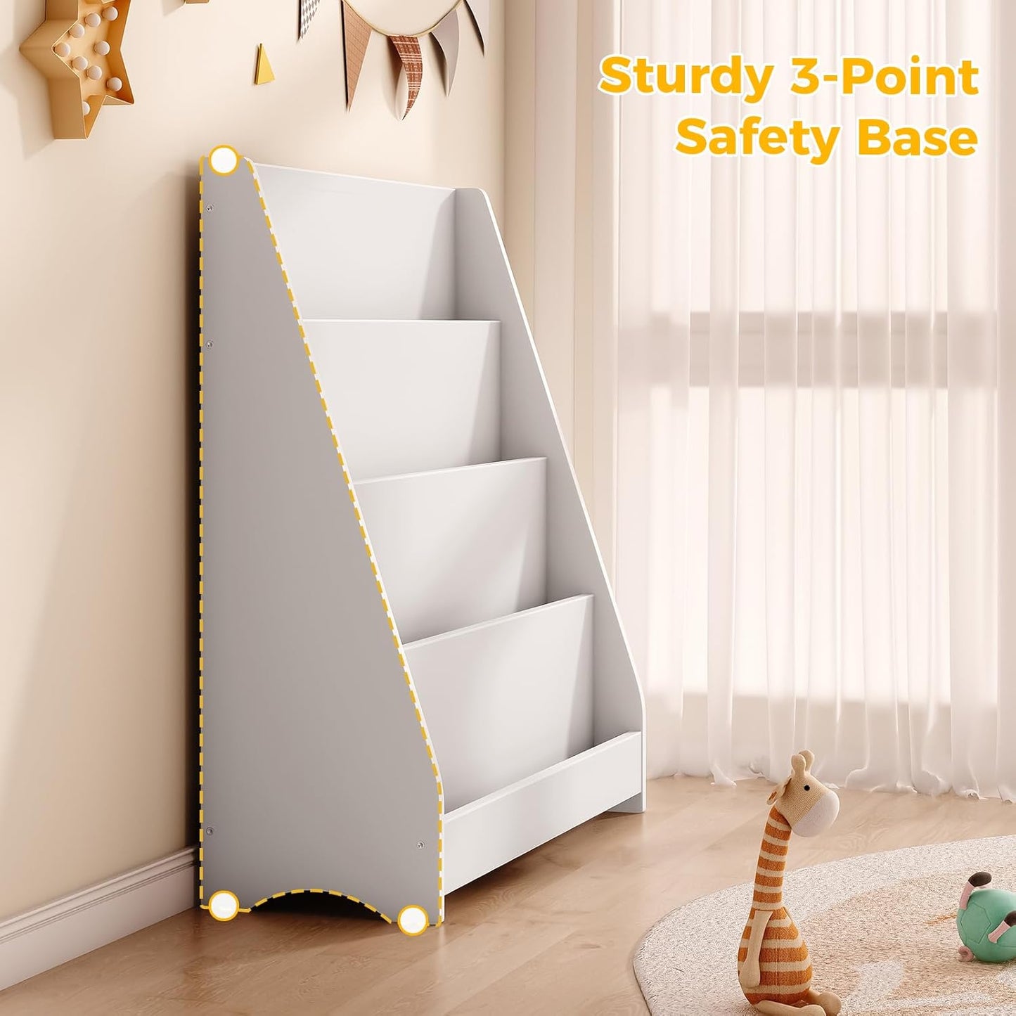 Tatub 4 Tier Kids Wooden Bookshelf, Toddler Sling Bookcase Montessori Bookshelf, Children Front Facing Book Shelf for Nursery, Playroom and Classroom, White