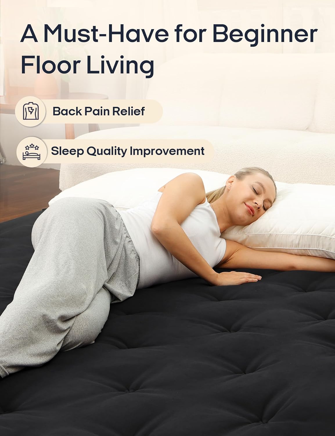 Syrinx Japanese Floor Futon Mattress, Foldable Tatami Sleeping Pad for Adults & Kids, Roll-Up Floor Bed or Bench Cushion