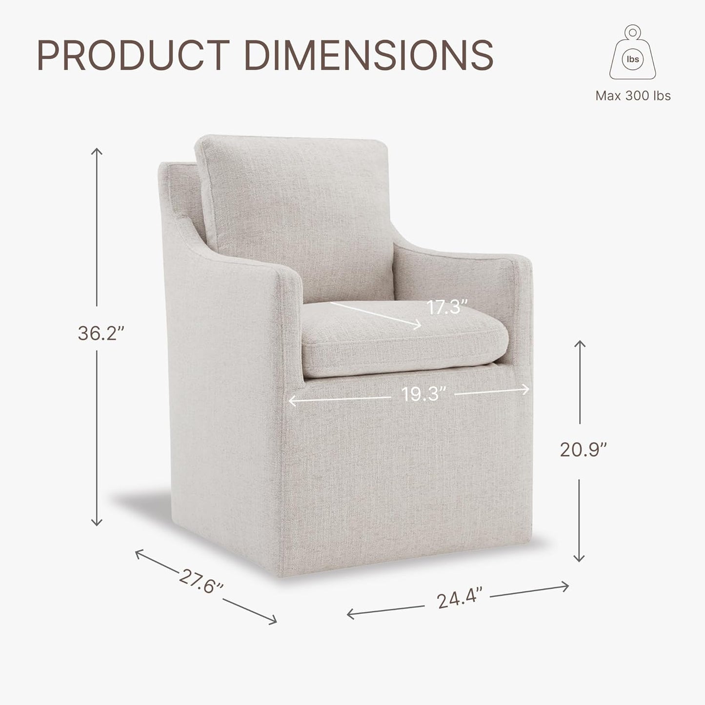 Upholstered Dining Chairs with Casters No Assembly Modern Accent Armchair with Rollers for Diningroom Bedroom Livingroom Reading Room,Linen,2 Boxs
