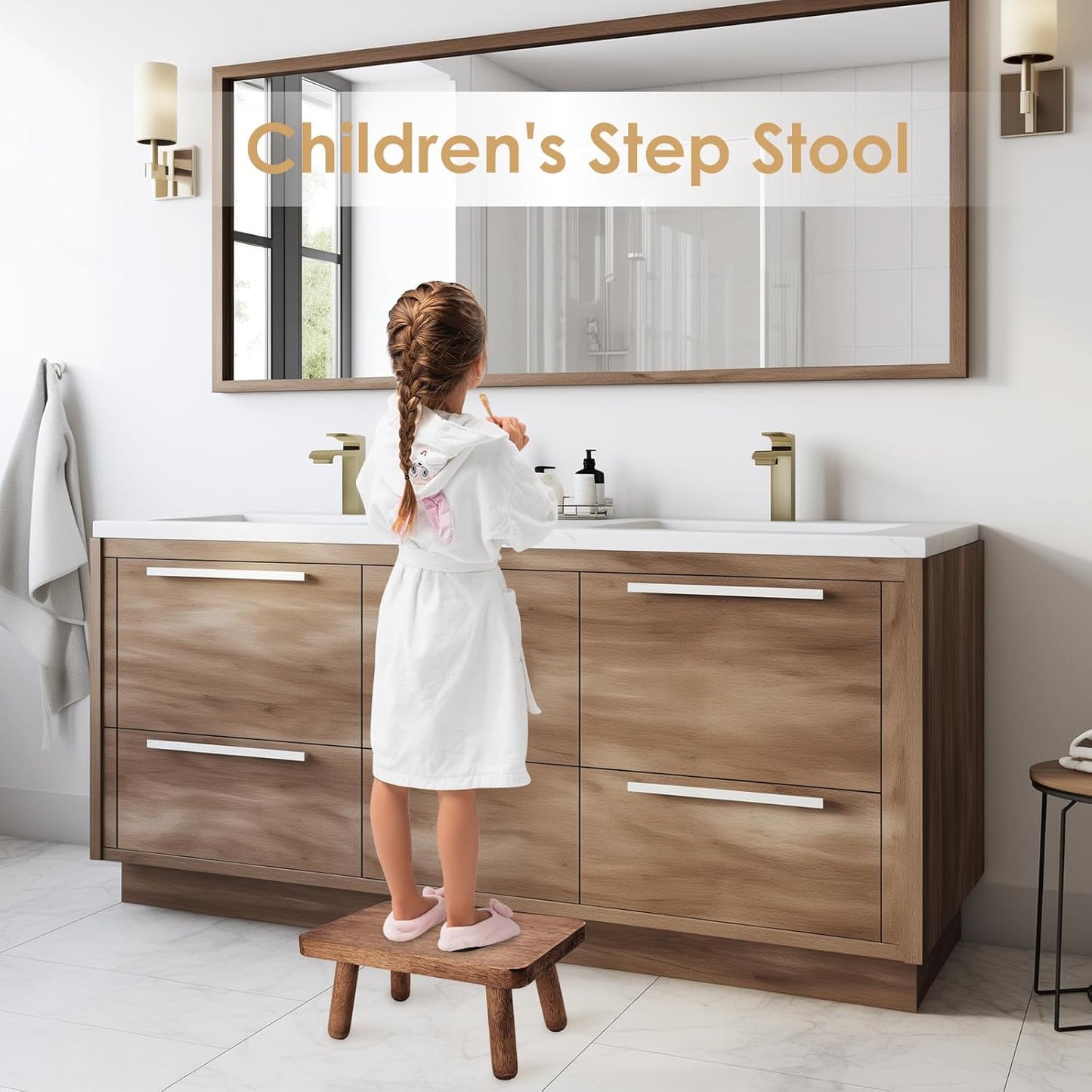 Wooden Step Stool for Adults Office's Step Stool Heavry Duty Stepping Stools for Office, Bedroom, Garden, Bathroom with Four Detachable and Assembled Legs Chocolate Brown (Classic 6.3" inch)