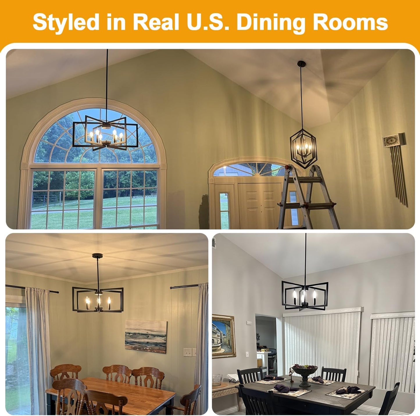 25" Modern Black Chandelier for Dining Room (6-Light, 25-Inch), Geometric Black Dining Room Light Fixture Over Table, Industrial Metal Hanging Pendant Lights for Kitchen Island, Entryway, Foyer