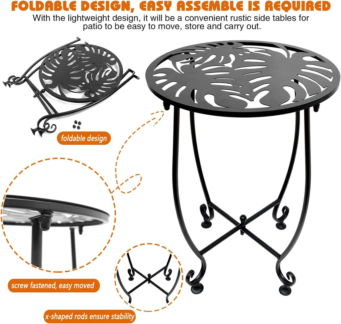 Outdoor Side Table for Small Spaces, 2 Pack 14 Inch Round Metal End Table for Patio Balcony Yard Porch, Anti-Rust Waterproof Accent Table for Indoor Outdoor Use, Easy Assembly