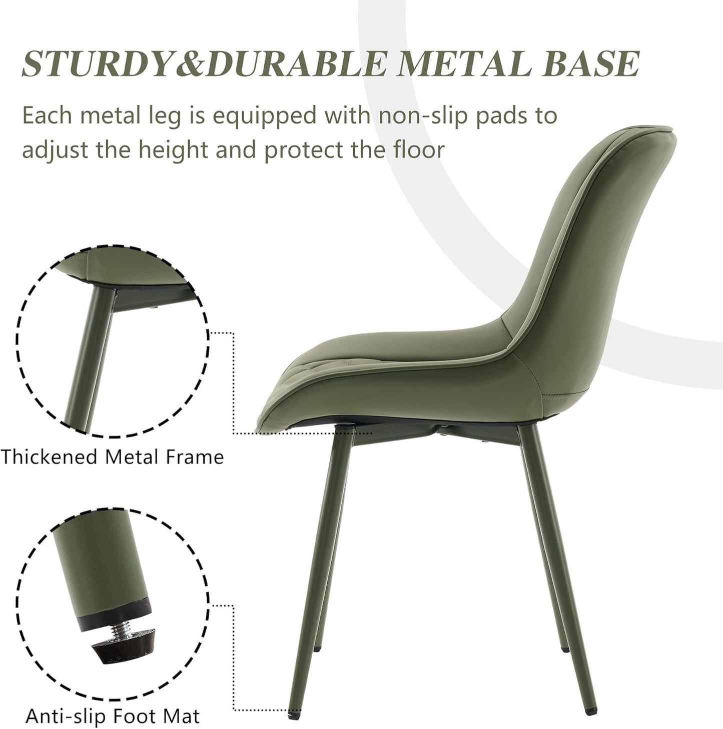 YOUNIKE Dining Chairs Set of 2 with High Backs Mid Century Modern Kitchen & Dining Room Chairs Faux Leather Upholstered Wide Accent Chair Comfortable Padded Living Wating Room Chair Olive Green