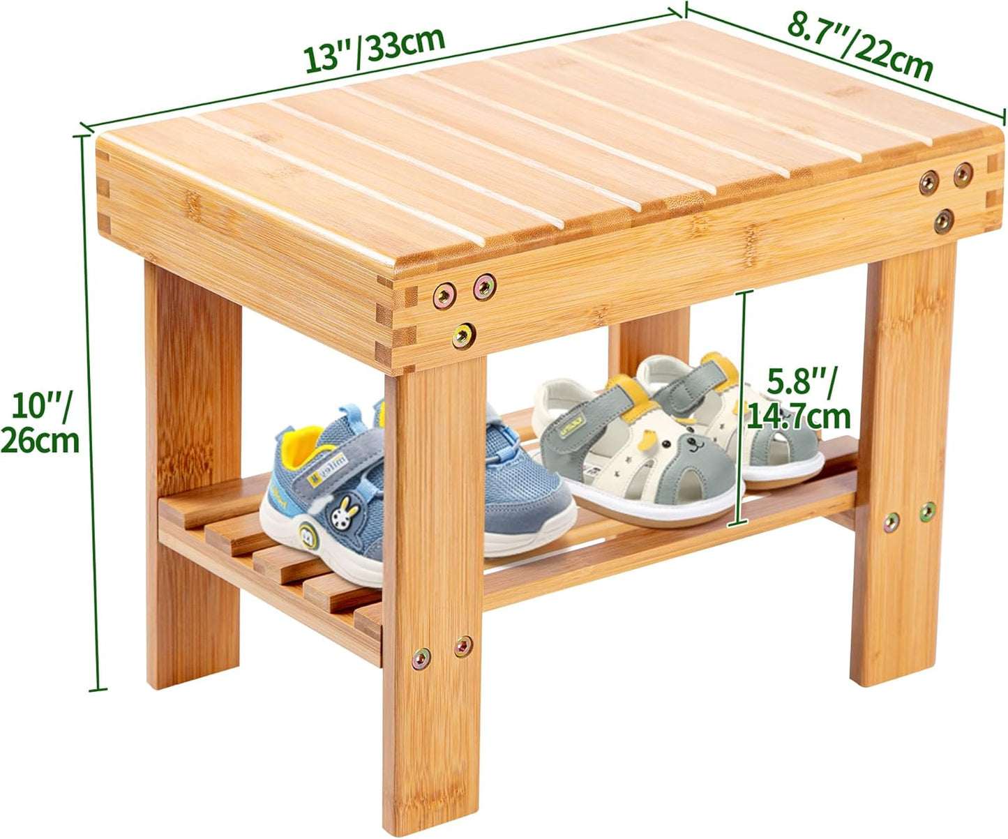 VaeFae Bamboo Small Seat Stool for Kids, Foot Rest Shaving Stool,Storage Shelf, Durable Lightweight and Anti Slip, for Home, Bathroom,Bedside | Nursery School