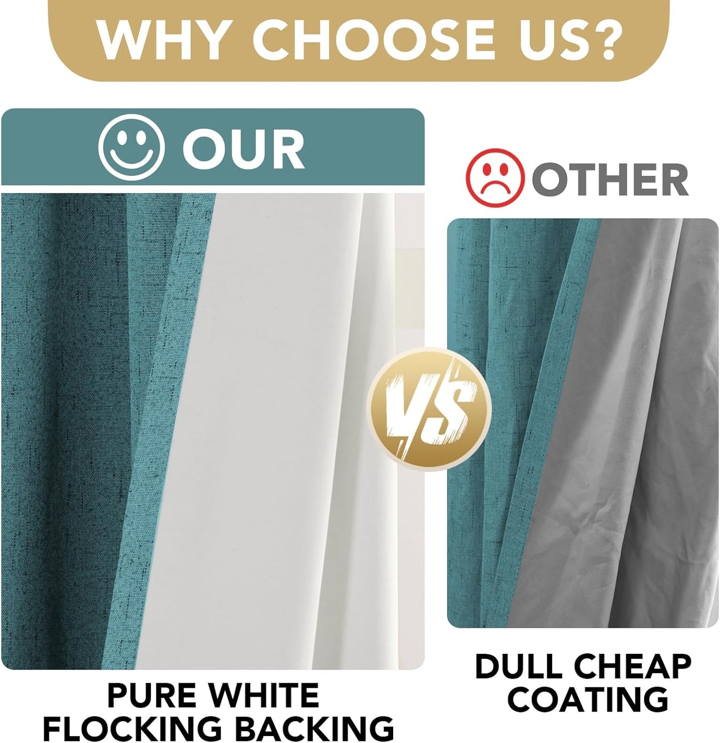 H.VERSAILTEX Linen Blackout Curtains 54 Inches Long 100% Absolutely Blackout Thermal Insulated Textured Linen Look Curtain Draperies Anti-Rust Grommet, Energy Saving with White Liner, 2 Panels, Teal