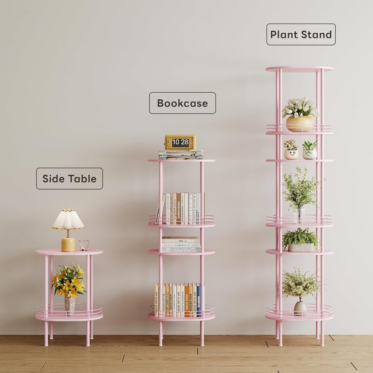 Small Round Side Table,Bedside Table with Storage, Morden Round Nightstand, Samll Side Table for Living Room，Bathroom，Bedroom, Nursery, Laundry, Pink