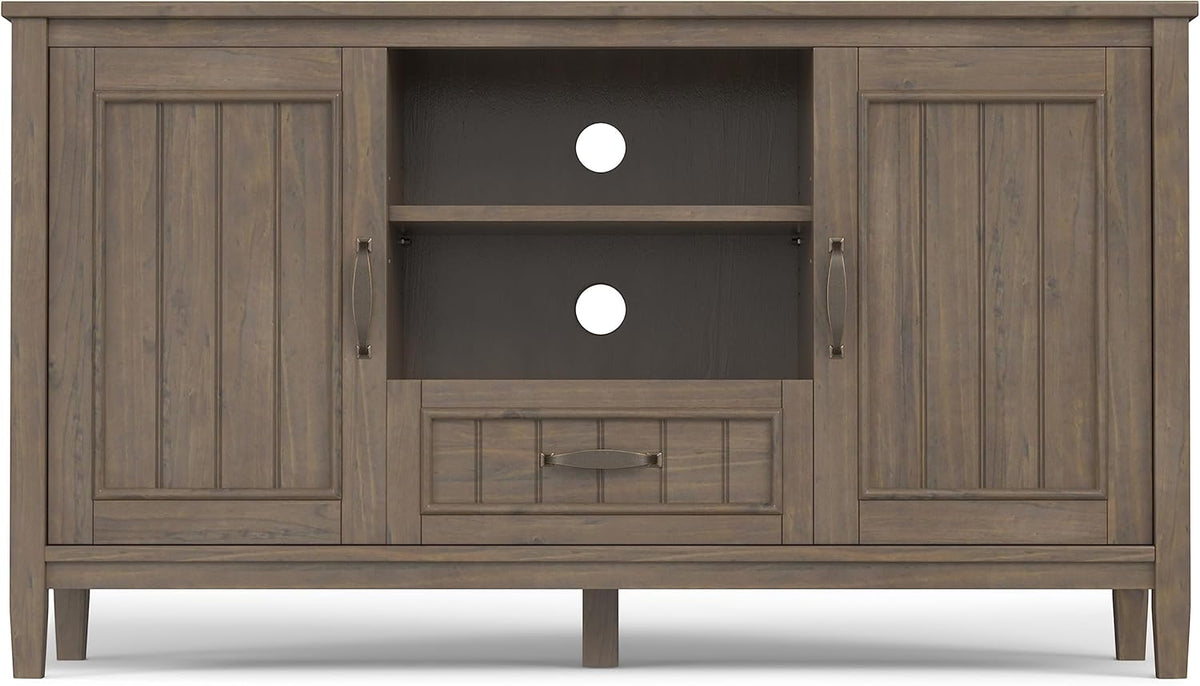 SIMPLIHOME Lev SOLID WOOD 53 Inch Wide Contemporary TV Media Stand in Smoky Brown for TVs up to 60 Inches, For the Living Room and Entertainment Center