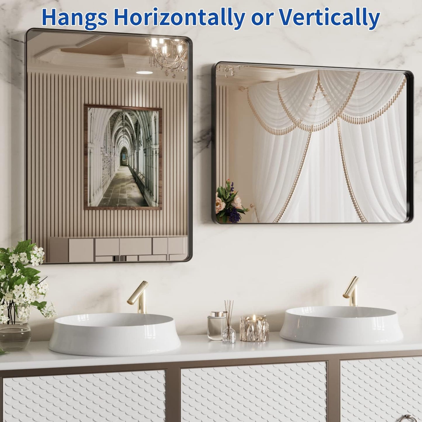 WEER Black Bathroom Mirror 22X30 Inch, Rounded Rectangle Matte Black Bathroom Vanity Mirror, Black Metal Framed Mirror for Wall, Tempered Glass, Anti-Rust, Hangs Horizontal or Vertical