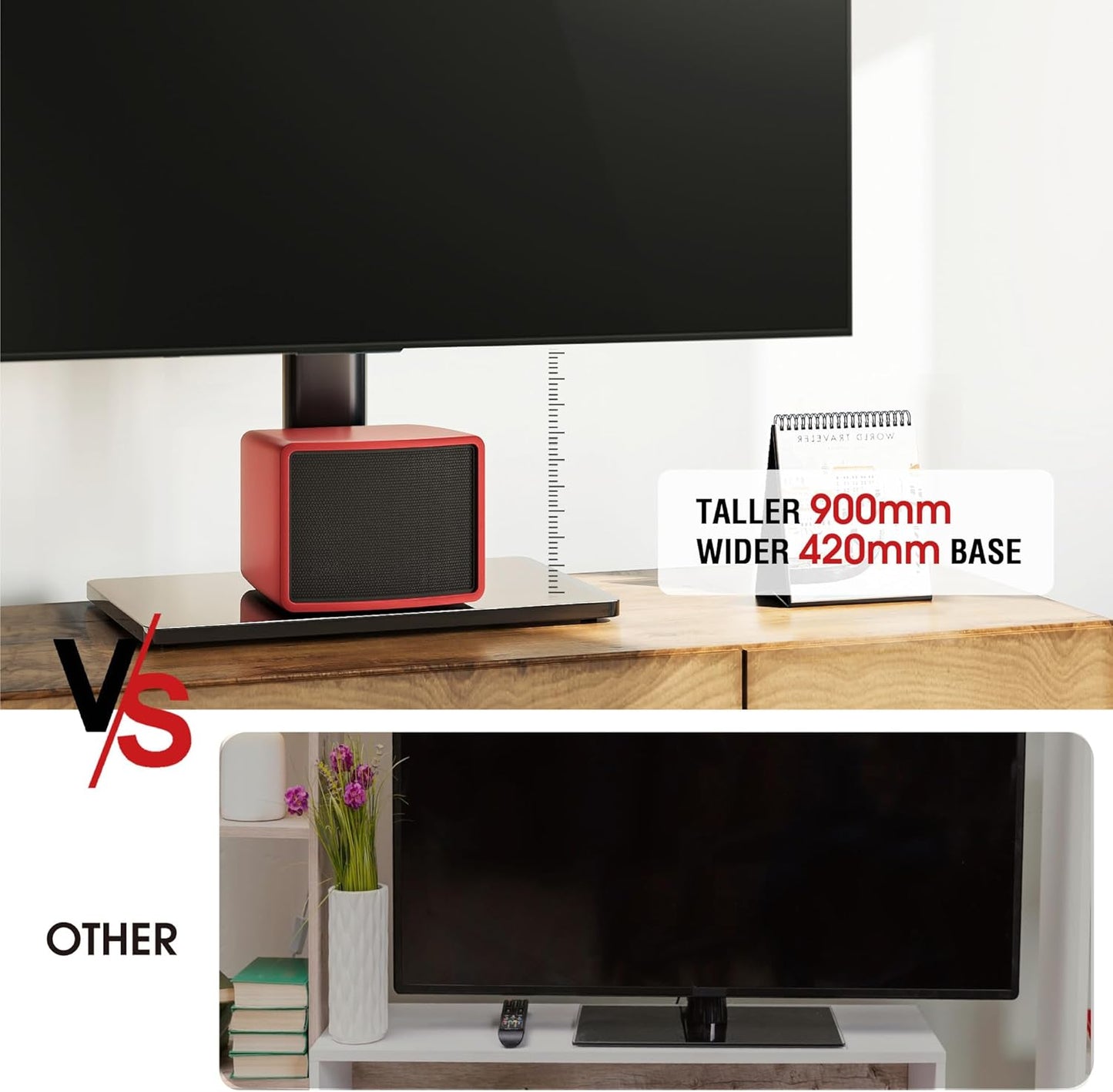 Swivel Universal TV Stand for 32-75 inch TVs with Tilt Down/Up, 8 Levels Height Adjustable Table Top TV Mount Stand with Stable Heavy Duty Tempered Glass Base, MAX VESA 600x400 mm, up to 99lbs, Black