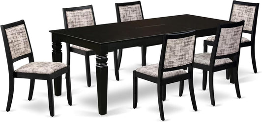 East West Furniture LGX27-BLK-30 -7 Piece Dining Set Includes a Rectangular Kitchen Table with Black Tabletop and 6 Stackable Polyester Fabric Chairs, Black