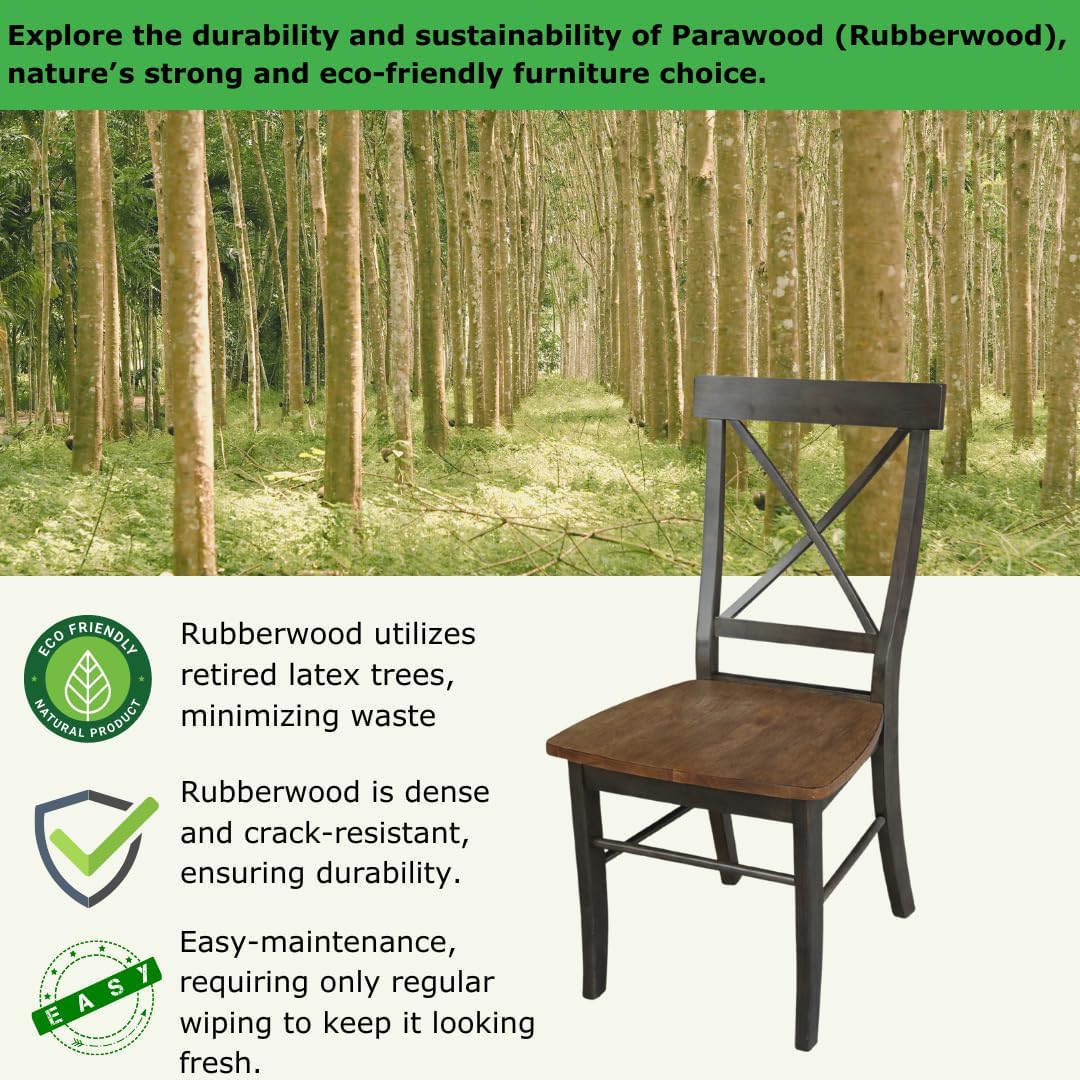 Set of Two X-Back Dining Chairs, Hickory/Washed Coal