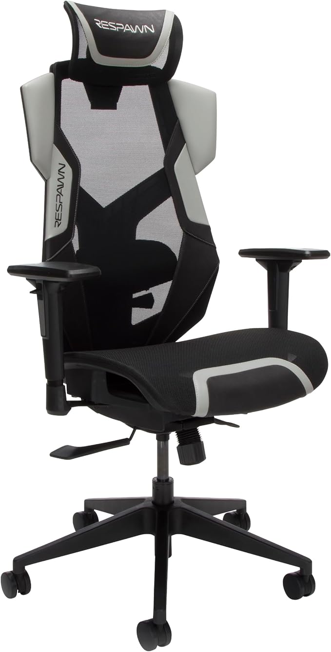 Respawn FLEXX Ergonomic Office and Gaming Chair with Lumbar Support - Breathable Mesh Recliner with Headrest & Adjustable Arms, Comfy Home Office Desk Chairs, Reclining Gaming Seat for Adults - Gray