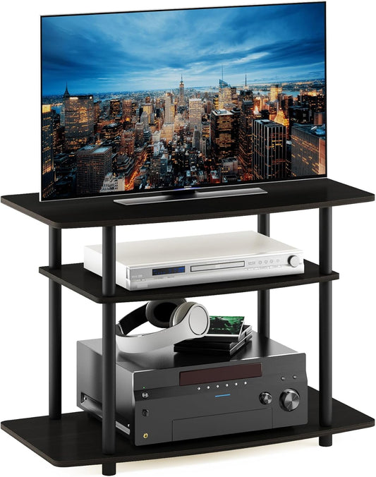 Furinno Turn-N-Tube No Tools 3-Tier Entertainment Center TV Stand for TV up to 32 Inch, Plastic Round Tubes, Espresso/black