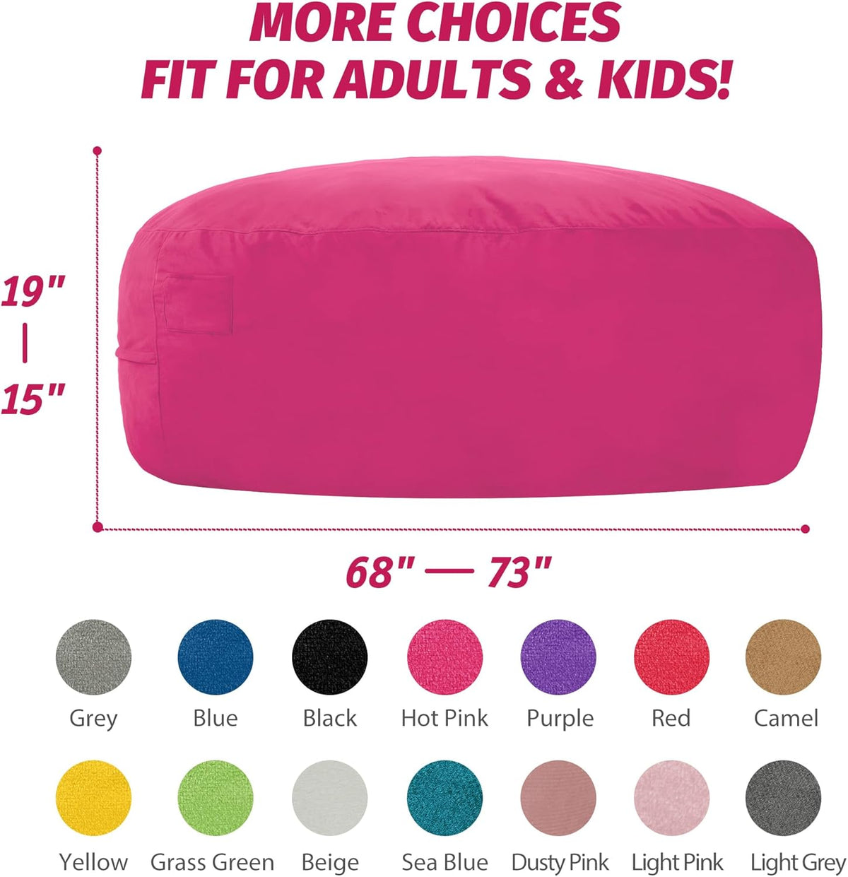 7FT Bean Bag Chair with Ultra Soft Velvet Cover Bean Bag Sofa with Memory Foam Bean Bag Chairs with Large Size Lazy Sofa for Dorm Office Living Room Bedroom Hot Pink 7'