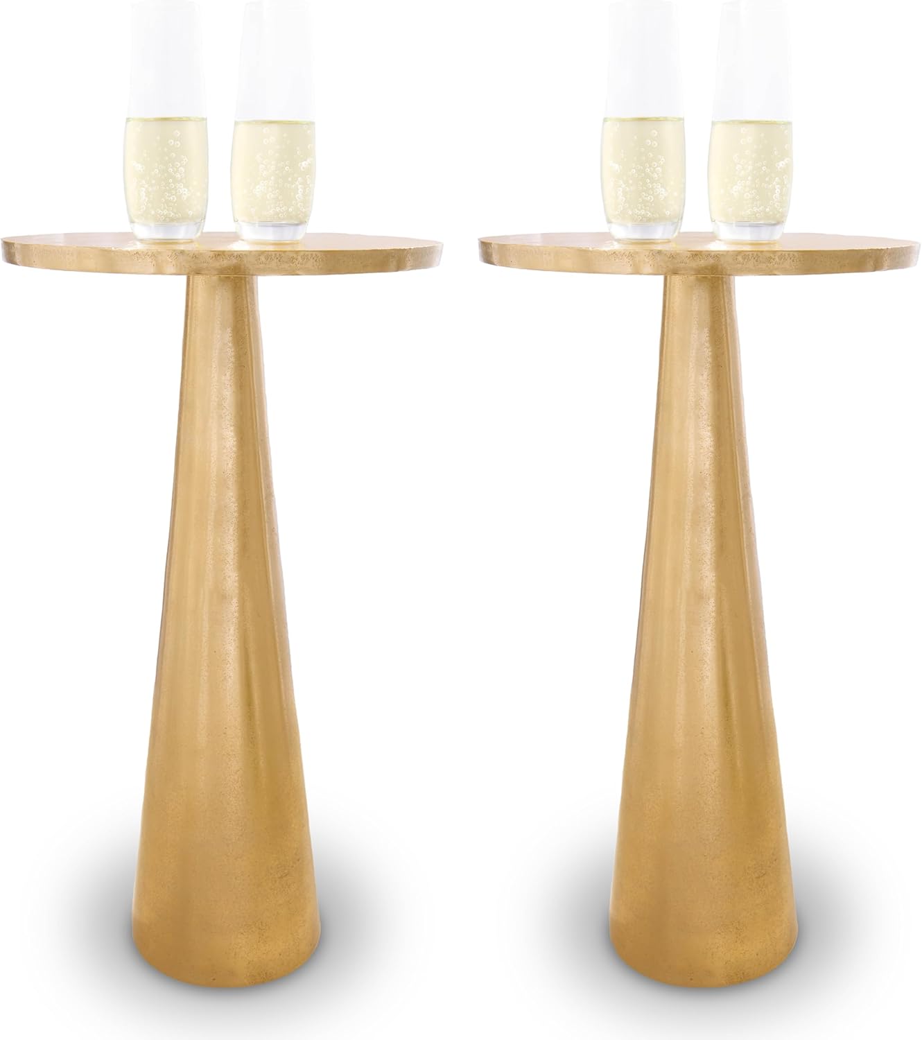 OBJET D'ART Small Round Gold End Tables, Set of 2, ABEL, 21" Height, Vintage Metal Accent, Side, Pedestal, Coctail and Drink Tables for Living Room and Small Spaces