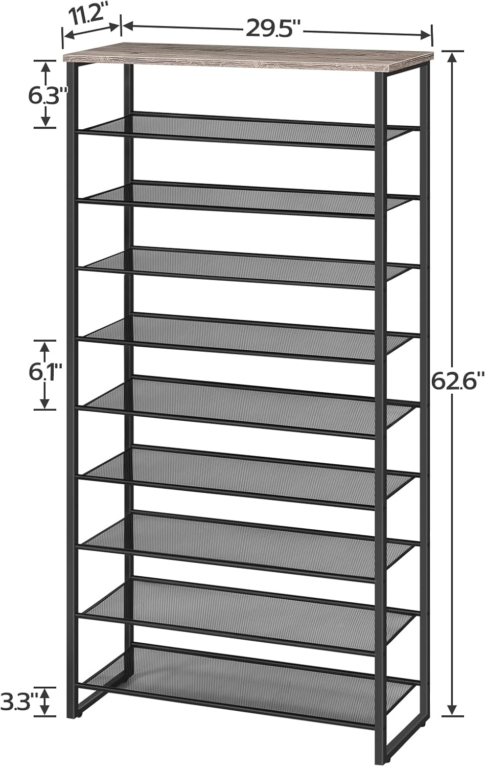 HOOBRO 10-Tier Shoe Rack, 29.5" L Shoe Storage Organizer, Large Capacity Shoe Shelf for Front Door Entrance, Entryway, Hallway, Holds 36-40 Pairs of Shoes, Closet, Greige and Black BG107XJ01