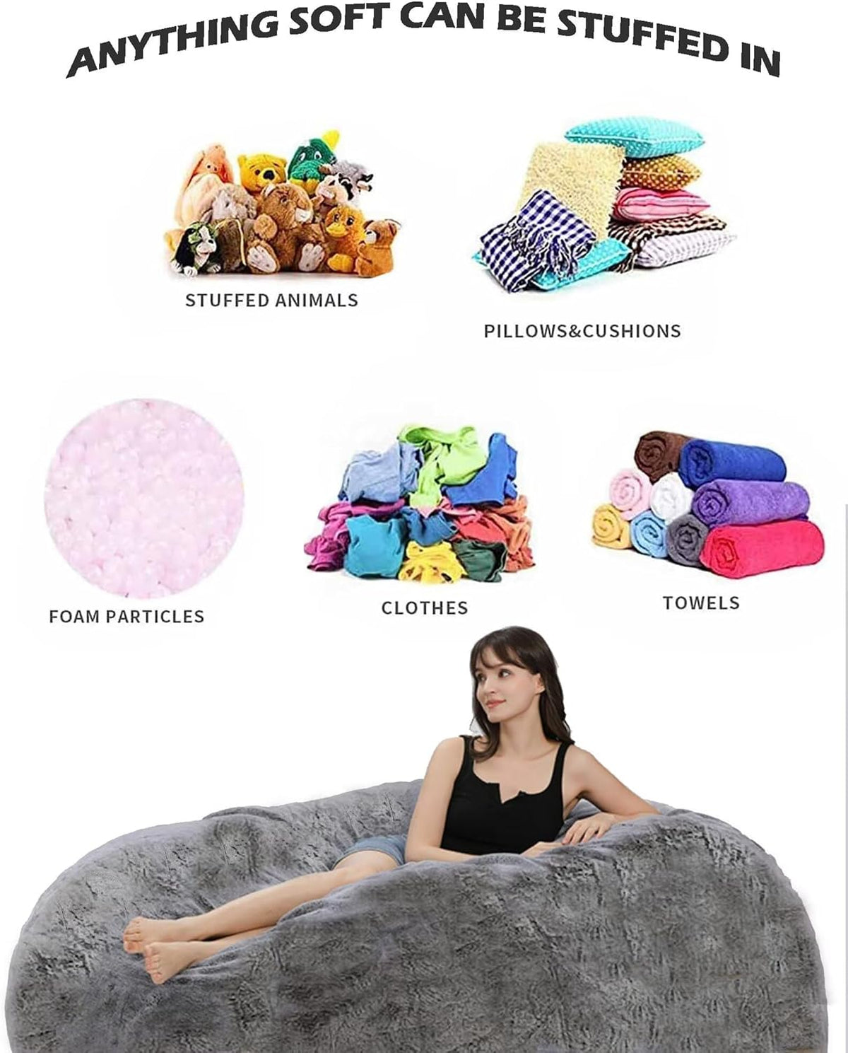 Bean Bag Chairs for Kids Comfy Fluffy Big Joe Bean Bag Chair Covers Only (No Filler) Round Sofa Chairs for Bedroom Living Room Decor, 5FT, Blue