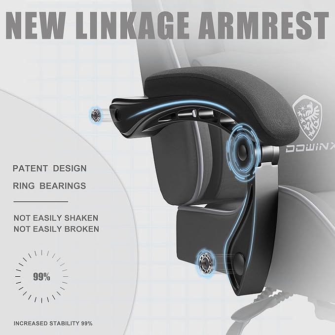 Dowinx Gaming Chair with Pocket Spring Cushion, Computer Office Game Chair, Linkage Armrests and Footrest, High Back Ergonomic Computer Chair with Lumbar Support Task Chair with Footrest(Black)