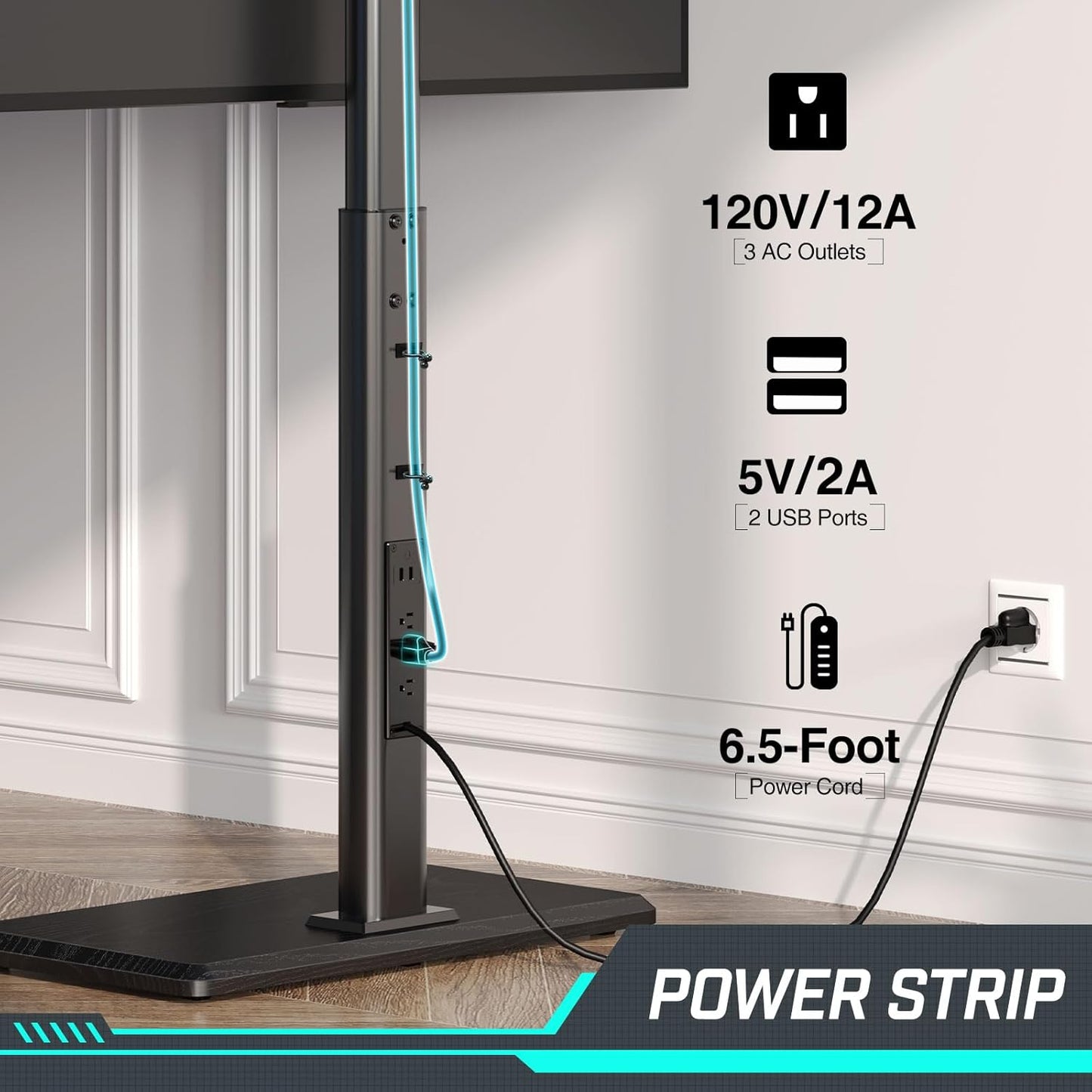 Greenstell TV Stand with Power Outlet, Universal Floor TV Stand for 32-75 inch TVs, Height Adjustable, Swivel Tall TV Mount Stand with Wood Base, Holds up to 110 LBs, Max VESA 600x400mm