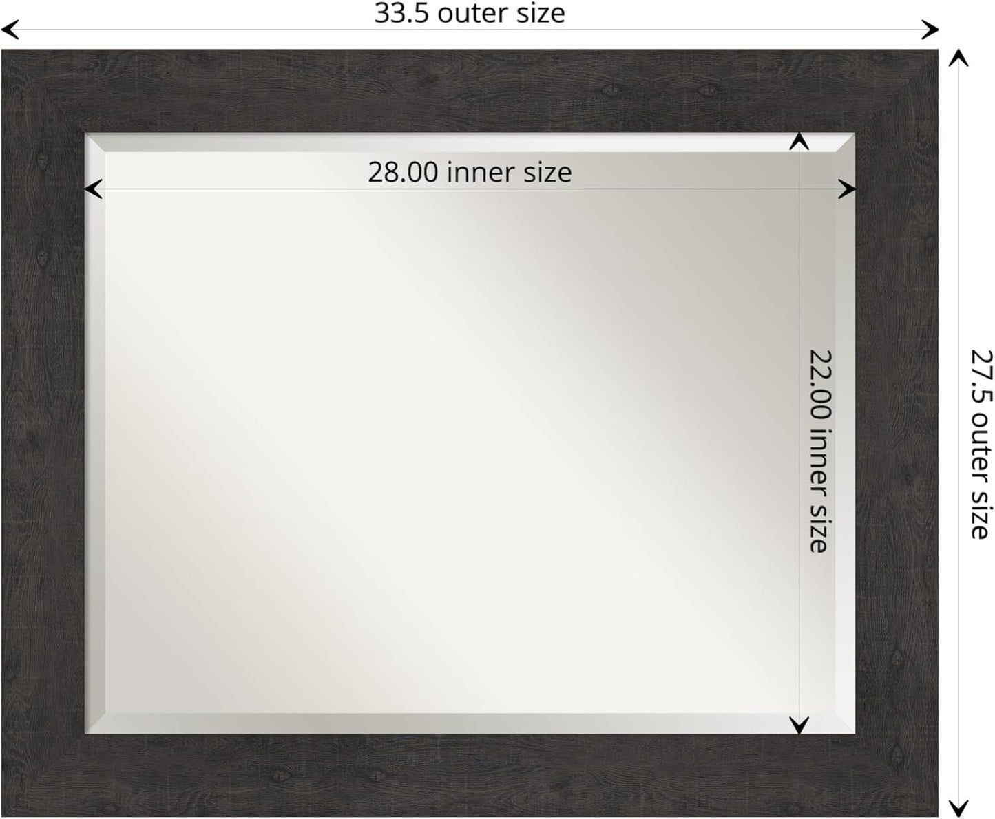 Amanti Art Brown Wall Mirror 28x34 Rustic Plank Espresso Rectangle Bathroom Mirror for Wall Decor Living Room, Large Rustic Farmhouse Frame, Hangs Horizonally and Vertically, Bathroom Decor, Beveled