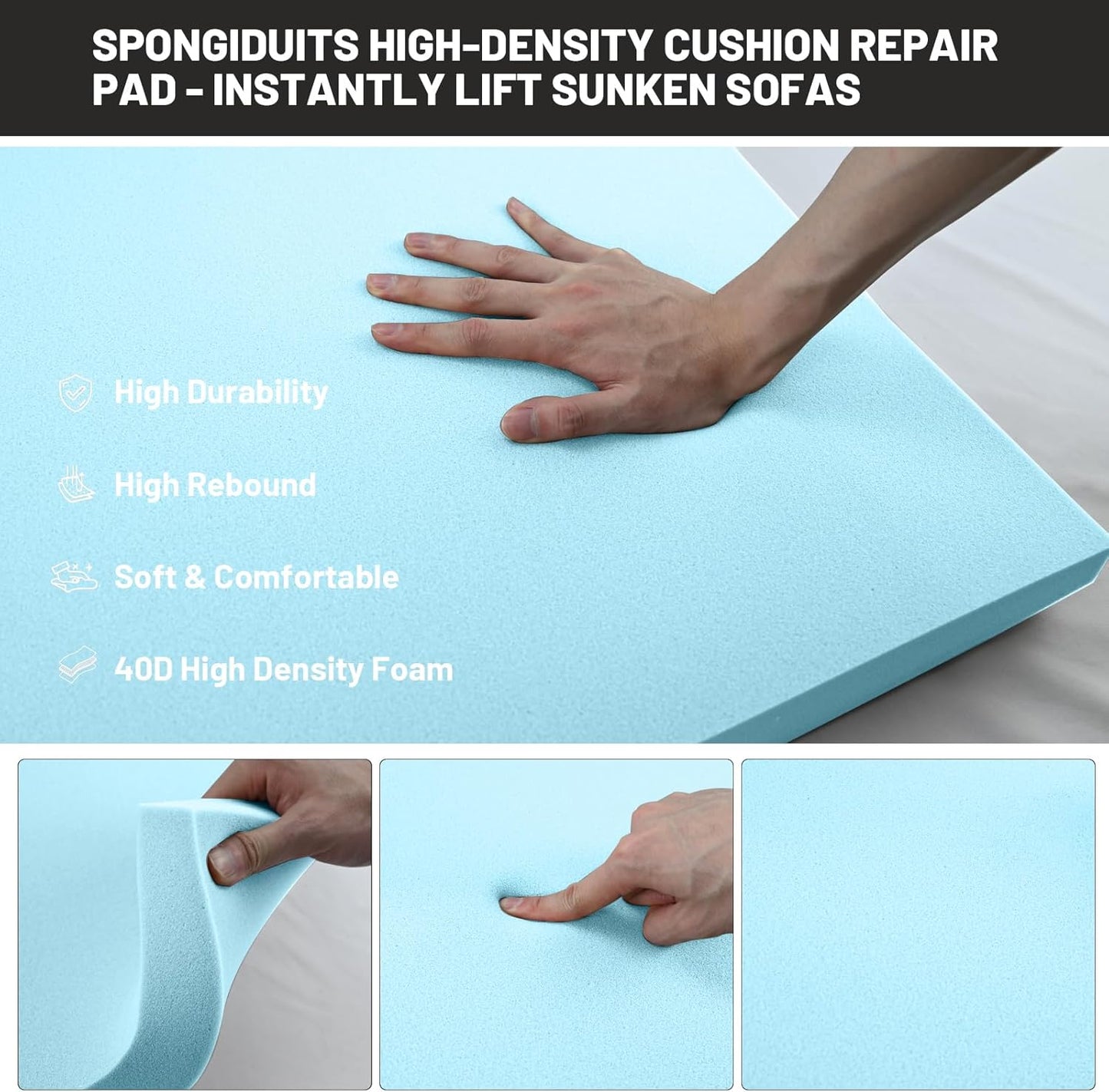 Couch Cushion Support for Sagging Seat - 20" x 20" High-Density Curved Foam Sofa Cushion Support Board,Couch Supporter for Under The Cushions,Blue Set of 3